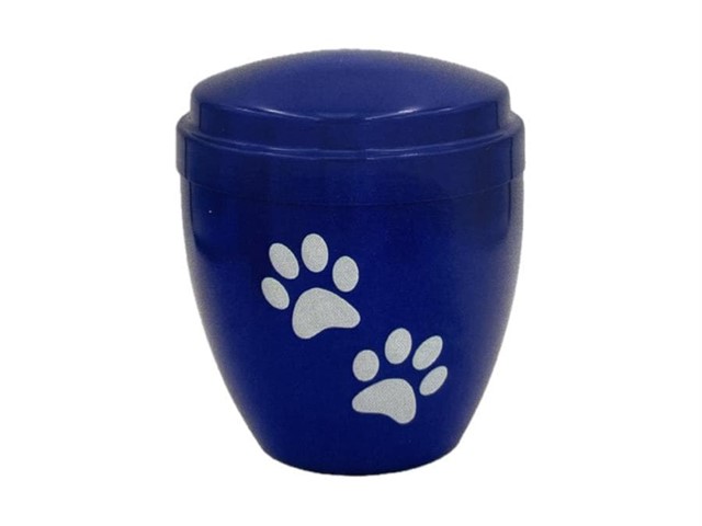 Urna Básica de Aluminio para Mascotas Grandes - Color Azul con Huellas (Referencia: EU 1920B)